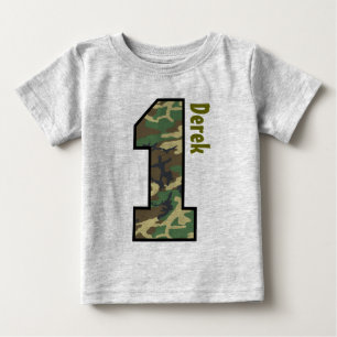 T-shirt Pour Bébé 1er Anniversaire Garçon Camo Un an Nom personnalis