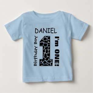 T-shirt Pour Bébé 1er anniversaire garçon GIRAFFE un an Nom personna