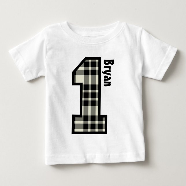 T-shirt Pour Bébé 1er anniversaire garçon PLAID un an Nom personnali (Devant)