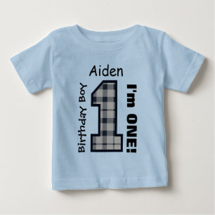 T-shirt Pour Bébé 1er anniversaire garçon PLAID un an Nom personnali