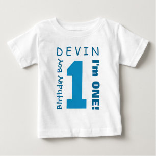 T-shirt Pour Bébé 1er anniversaire Garçon un an Blanc Bleu Numéro V0