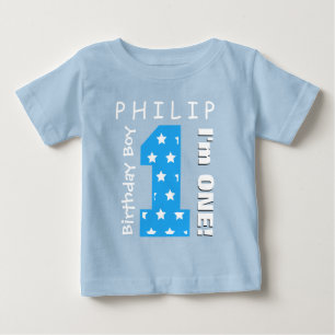 T-shirt Pour Bébé 1er anniversaire garçon un an Blue Stars V01H