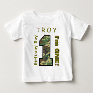 T-shirt Pour Bébé 1er anniversaire garçon un an Camo Numéro V01L