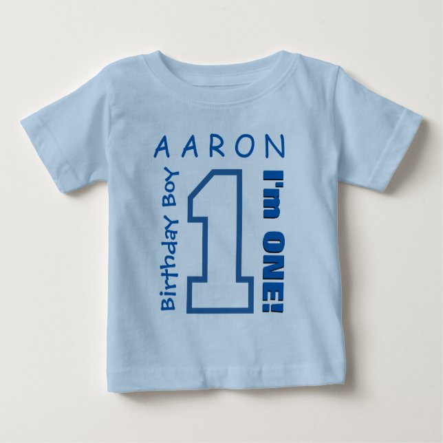 T-shirt Pour Bébé 1er anniversaire garçon un an Nom personnalisé Pin (Devant)