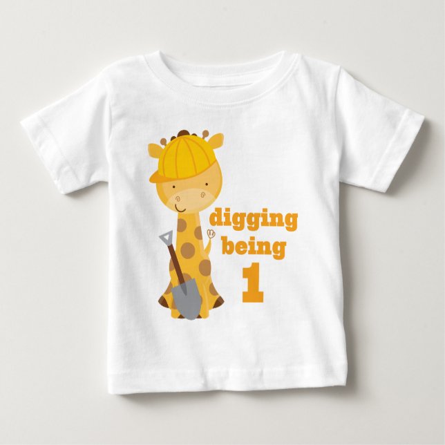 T-shirt Pour Bébé 1er anniversaire Giraffe Construction Travailleur  (Devant)
