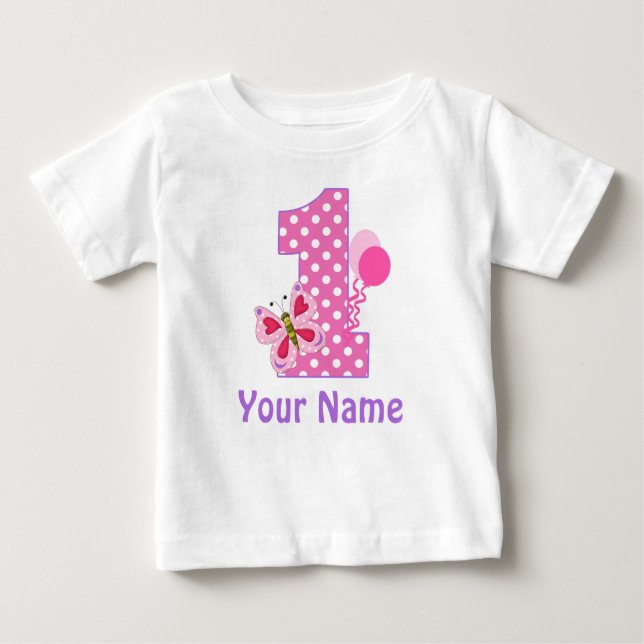 T-shirt Pour Bébé 1er Anniversaire Girl Butterfly personnalisée T-sh (Devant)