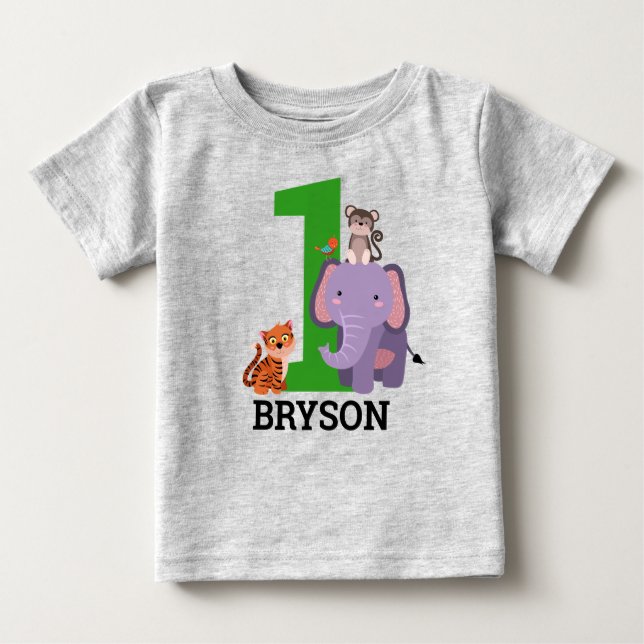 T-shirt Pour Bébé 1er anniversaire Jungle Safari Animaux (Devant)