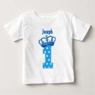 T-shirt Pour Bébé 1er Anniversaire King Crown Stars Un Garçon d'un a