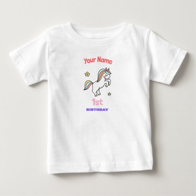 T-shirt Pour Bébé 1er Anniversaire Licorne (Devant)