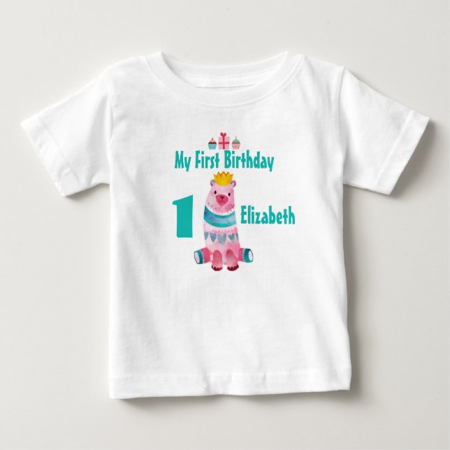 T-shirt Pour Bébé 1er anniversaire mignon Aquarelle Ours portant une (Devant)