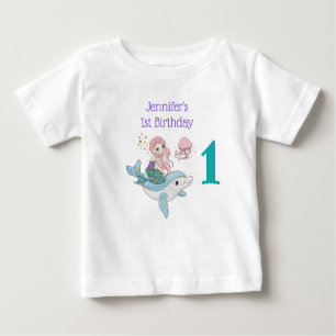 T-shirt Pour Bébé 1er anniversaire mignonne sirène chevauchant un da