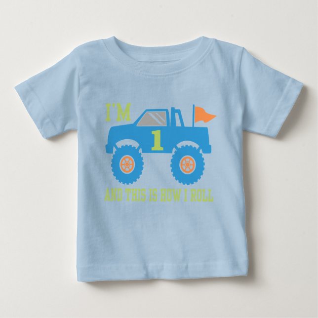 T-shirt Pour Bébé 1er Anniversaire Monster Truck (Devant)
