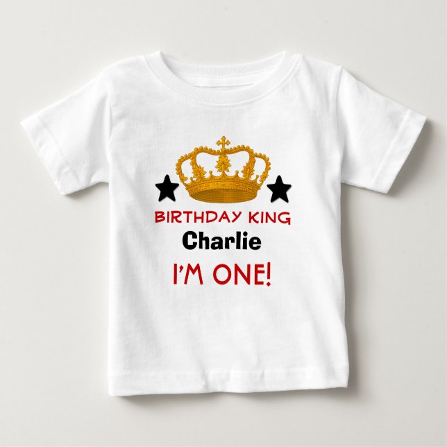 T-shirt Pour Bébé 1er anniversaire Nom personnalisé Couronne et étoi (Devant)