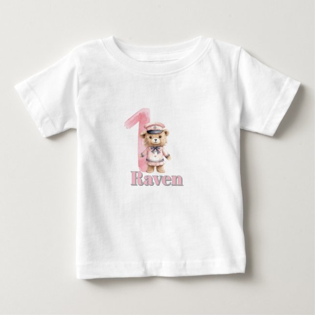 T-shirt Pour Bébé 1er anniversaire Ours Marin! (Devant)