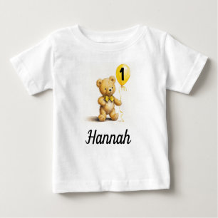 T-shirt Pour Bébé 1er Anniversaire, Ours mignon avec ballons, Person