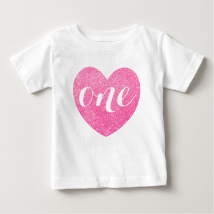 T-shirt Pour Bébé 1er Anniversaire Parties scintillant rose Coeur Im