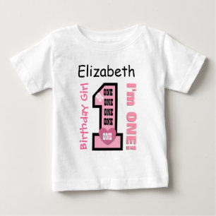 T-shirt Pour Bébé 1er Anniversaire Pastel Pink One Year Personnalisé