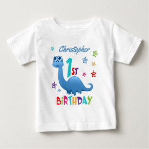 T-shirt Pour Bébé 1er anniversaire personnalisé Dinosaur bleu