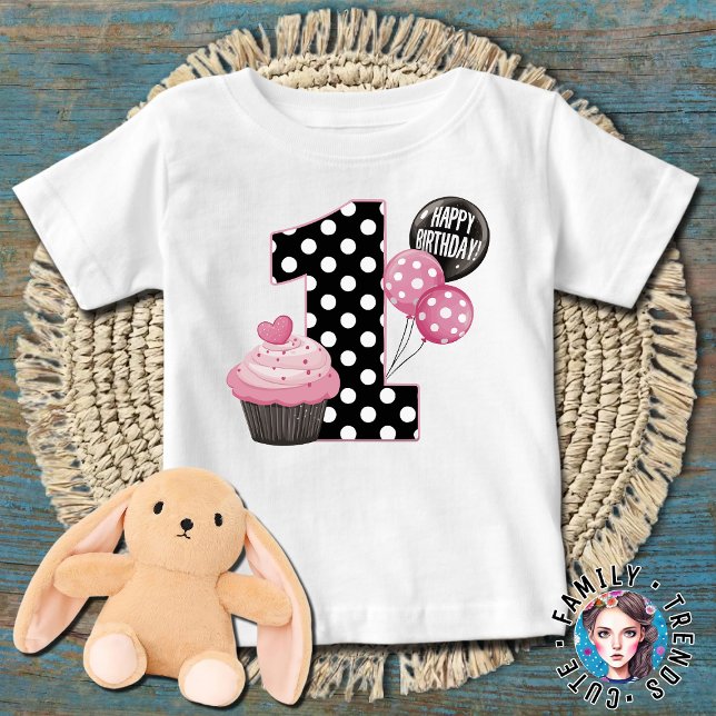 T-shirt Pour Bébé 1er anniversaire Pois Cupcake (Créateur téléchargé)