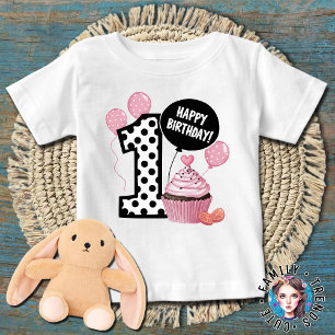 T-shirt Pour Bébé 1er Anniversaire Polka Dots Numéro 1 anniversaire