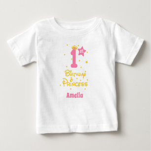 T-shirt Pour Bébé 1er anniversaire Princesse rose or jaune Tiara