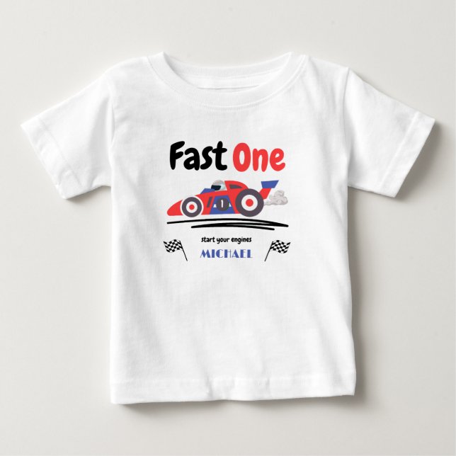 T-shirt Pour Bébé 1er Anniversaire Rapide Une Voiture de Course Roug (Devant)