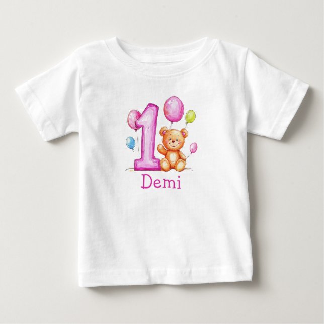 T-shirt Pour Bébé 1er anniversaire rose personnalisé pour les filles (Devant)