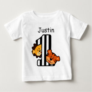 T-shirt Pour Bébé 1er anniversaire STRIPES Tigre et Lion 1 an A6