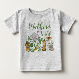 T-shirt Pour Bébé 1er anniversaire Wild One Jungle Safari Animaux Ba