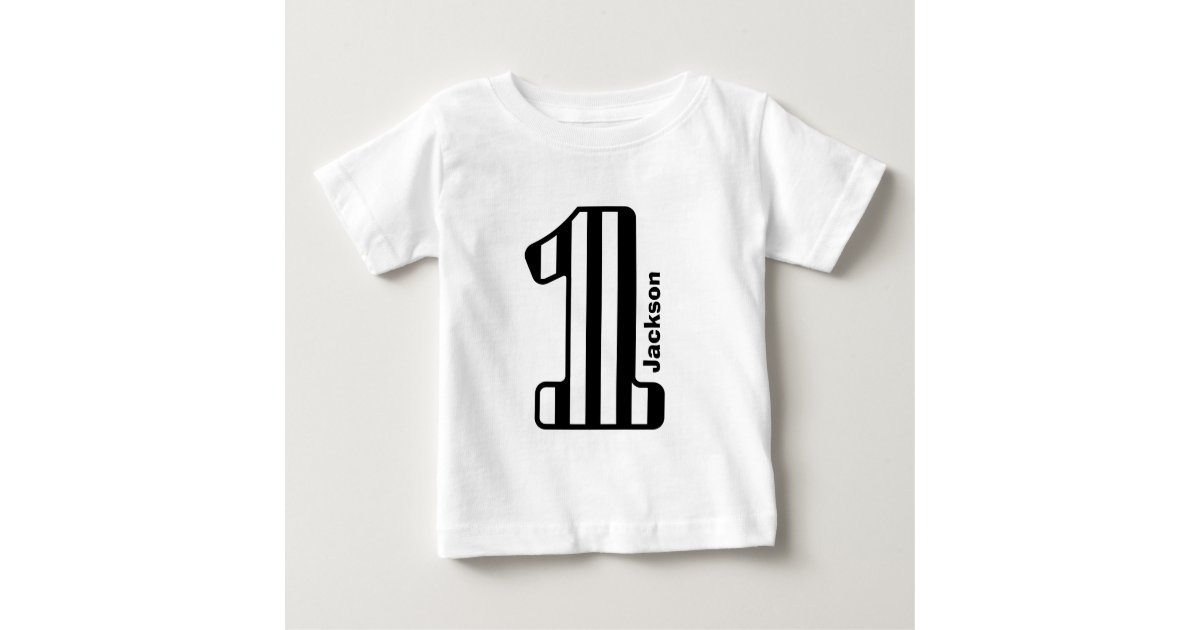 T Shirt Pour Bebe 1er Bebe Anniversaire Noir Raye Grand Numero 0z Zazzle Fr