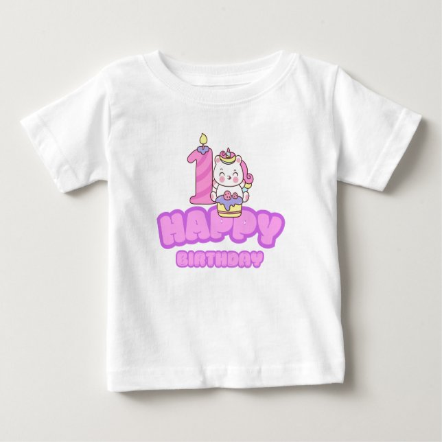 T-shirt Pour Bébé 1er joyeux anniversaire (Devant)