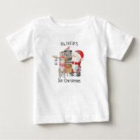 1er Noël de bébé : Santa et rennes avec traîneau