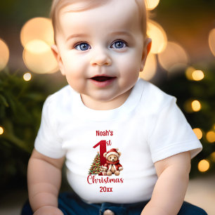 T-shirt Pour Bébé 1er Noël mignon Ours en peluche Arbre de Noël