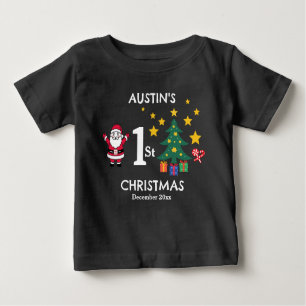 T-shirt Pour Bébé 1er Noël pour bébé mignon noir personnalisé
