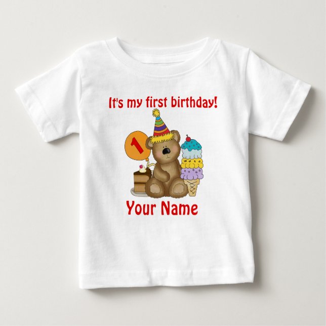 T-shirt Pour Bébé 1er Ours d'anniversaire (Devant)