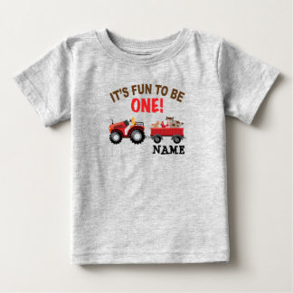 T-shirt Pour Bébé 1er premier anniversaire tracteur et animaux de fe