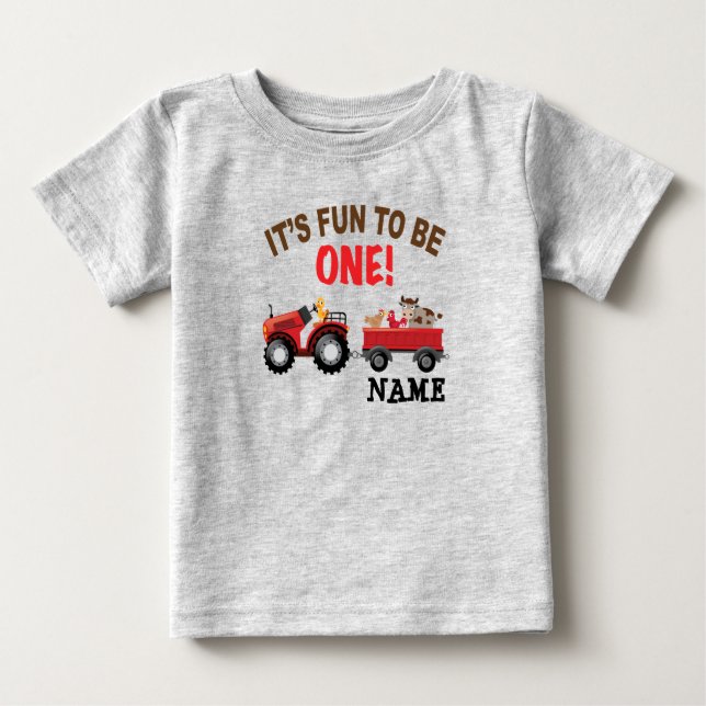 T-shirt Pour Bébé 1er premier anniversaire tracteur et animaux de fe (Devant)