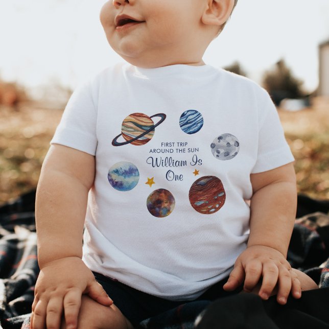 T-shirt Pour Bébé 1er voyage dans l'espace anniversaire personnalisé (Créateur téléchargé)