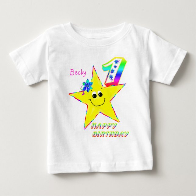 T-shirt Pour Bébé 1ère étoile d'anniversaire (Devant)