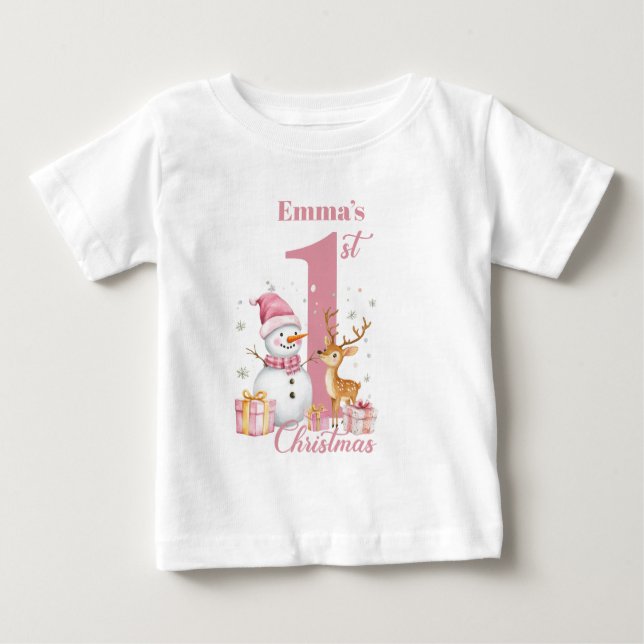 T-shirt Pour Bébé 1ère Filles de Noël de bébé personnalisées (Devant)