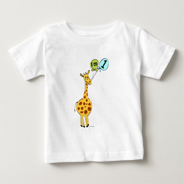 T-shirt Pour Bébé 1ère Giraffe d'anniversaire avec ballons (Devant)