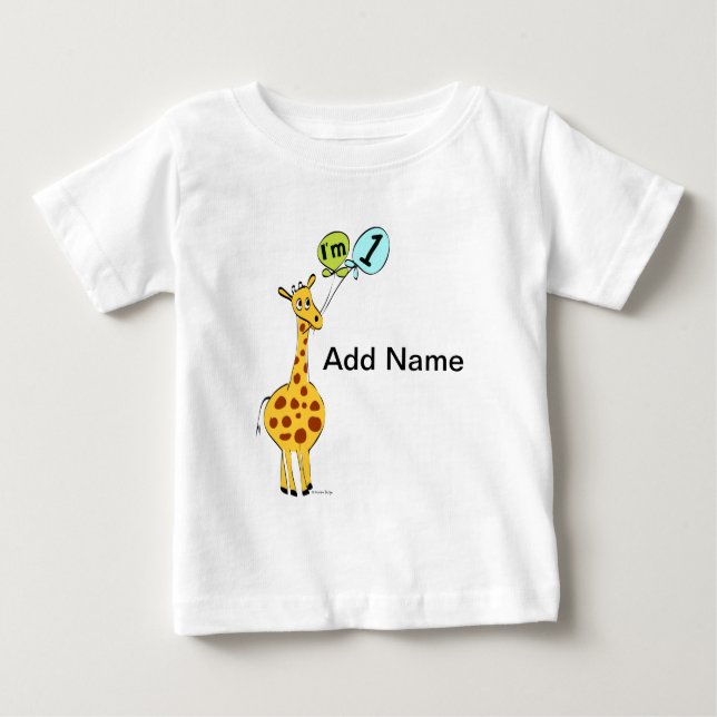 T-shirt Pour Bébé 1ère Giraffe d'anniversaire avec ballons (Devant)