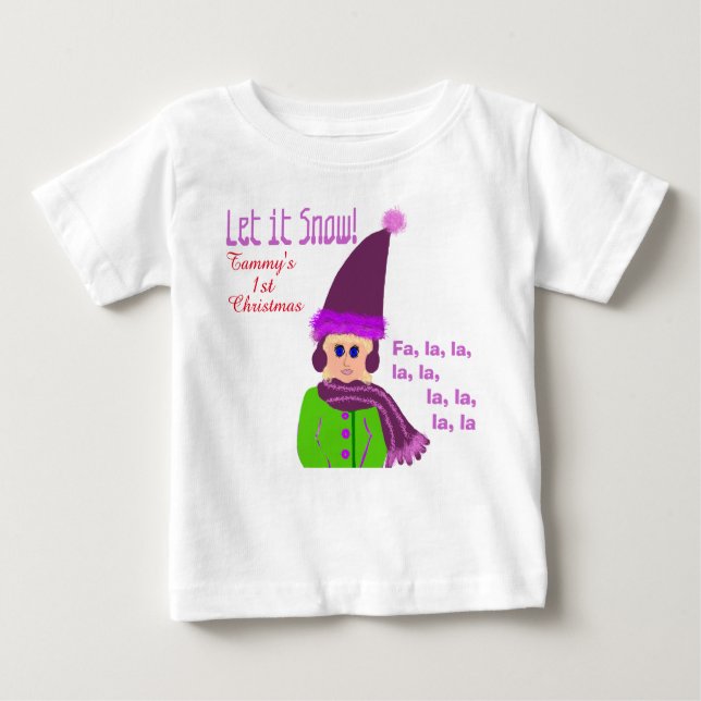 T-shirt Pour Bébé 1ère Noël Fille Chapeau Violet Qu'il neige (Devant)