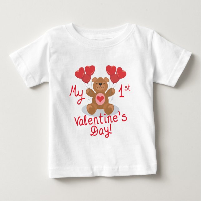T-shirt Pour Bébé 1ère Saint-Valentin pour bébé (Devant)
