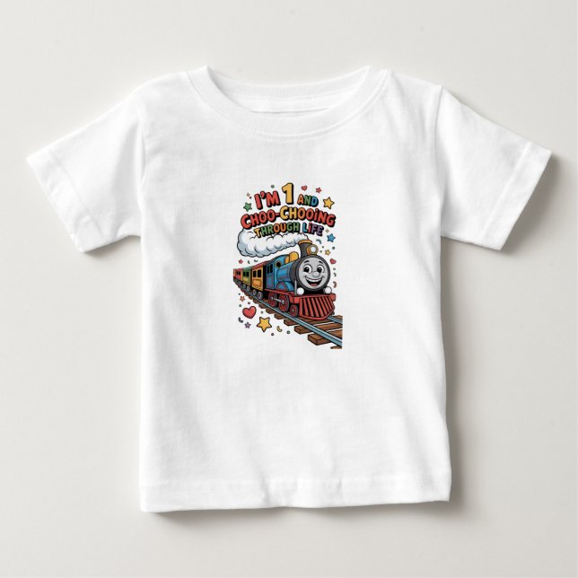 T-shirt Pour Bébé 1st Birthday Choo Chooing Through Life Kids Tee  (Devant)