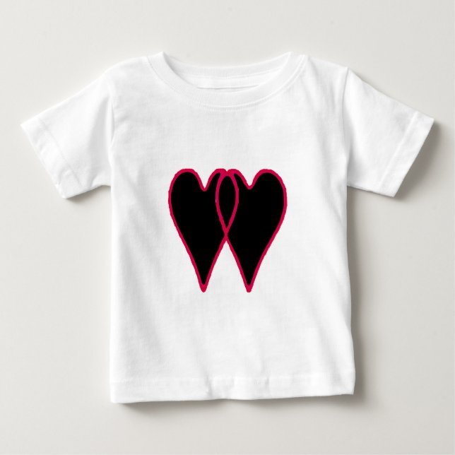 T-shirt Pour Bébé 2 coeurs noircissent ensemble les cadeaux de (Devant)