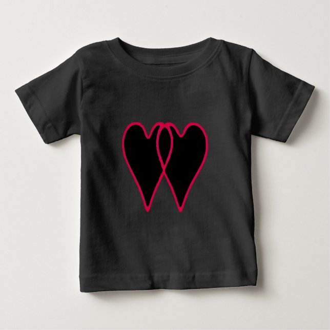 T-shirt Pour Bébé 2 coeurs noircissent ensemble les cadeaux de (Devant)