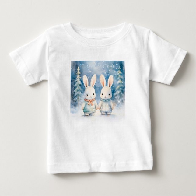 T-shirt Pour Bébé 2 lapins de Noël (Devant)