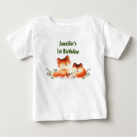 2 mignons petits renards rouges Aquarelle 1er anni