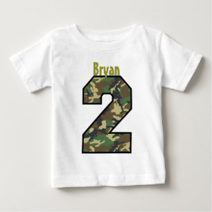 T-shirt Pour Bébé 2e Anniversaire Boy Camo Deux Ans Nom Personnalisé